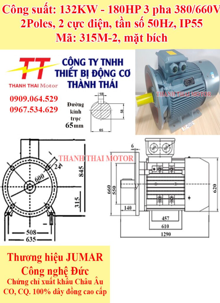 Động cơ điện 3 pha 132KW 180HP 2Poles mặt bích