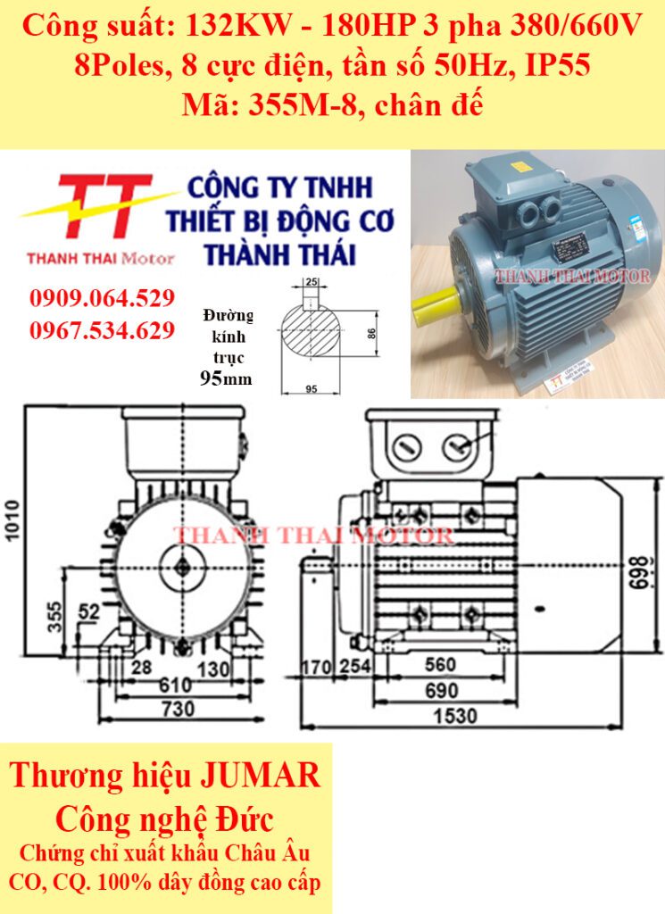 Động cơ điện 3 pha 132KW 180HP 8Poles