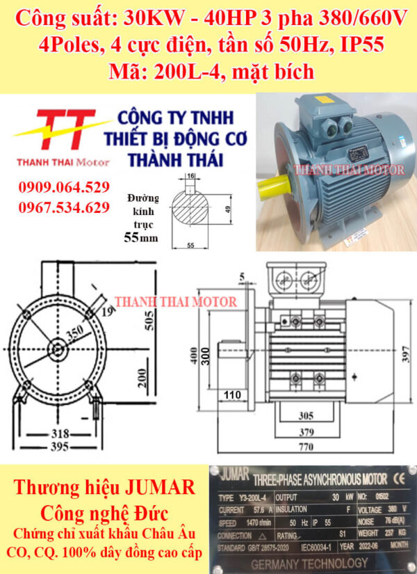 Động cơ điện 3 pha 30KW 40HP 4Poles mặt bích