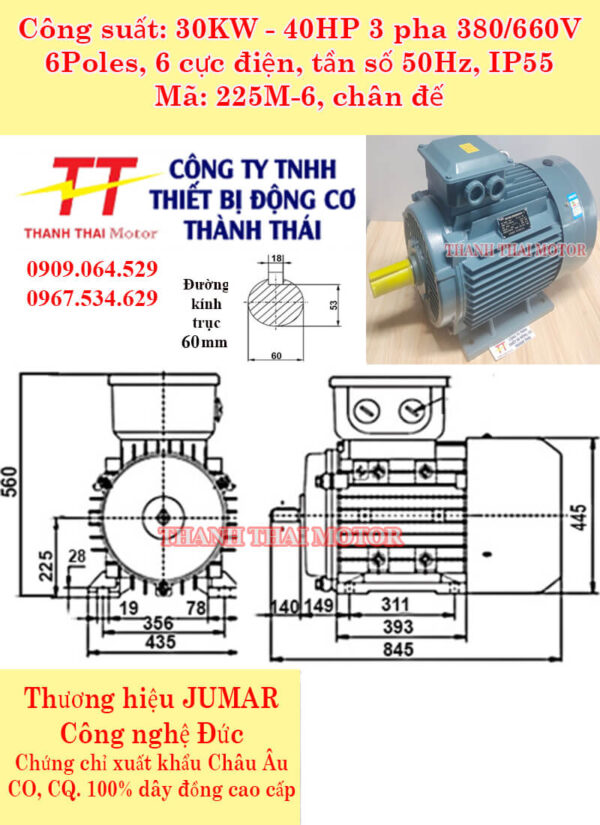 Động cơ điện 3 pha 30KW 40HP 6Poles chân đế