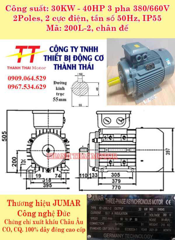 Động cơ điện 3 pha 30kw 40HP 2Poles chân đế