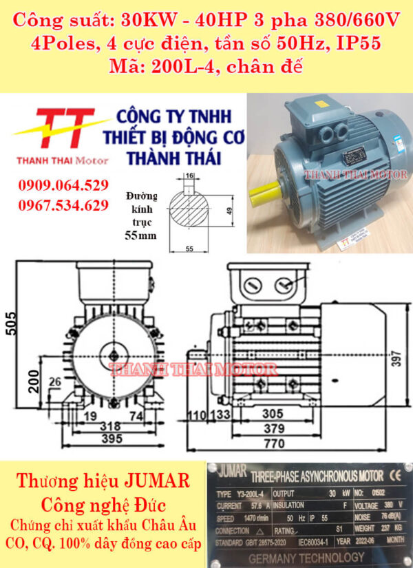 Động cơ điện 3 pha 30kw 40HP 4Poles chân đế