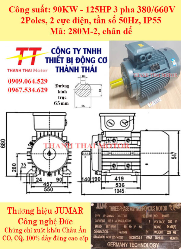 Động cơ điện 3 pha 90kw 125HP 2Poles chân đế