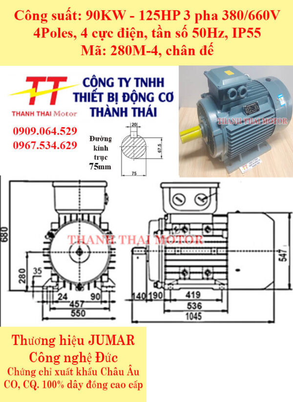 Động cơ điện 3 pha 90kw 125HP 4Poles chân đế