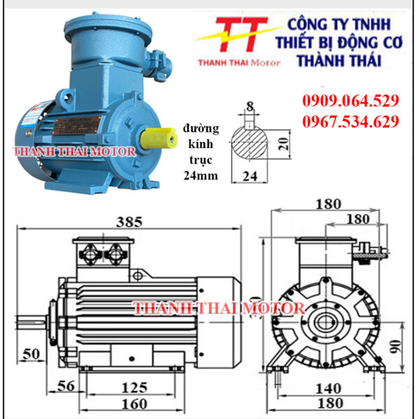 Động cơ phòng nổ 2.2KW 3HP 2Poles chân đế