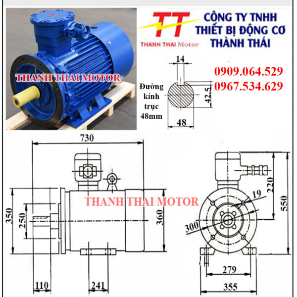 Động cơ phòng nổ 22KW 30HP 2Poles mặt bích