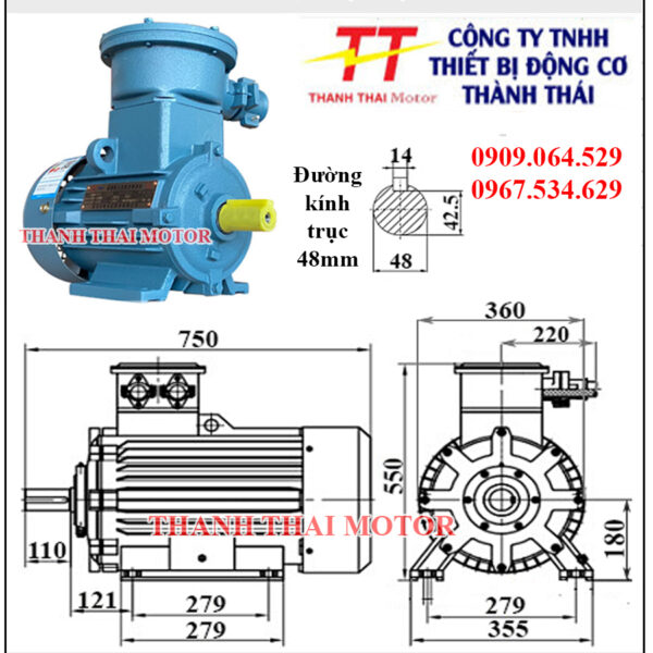 Động cơ phòng nổ 22KW 30HP 4Poles chân đế