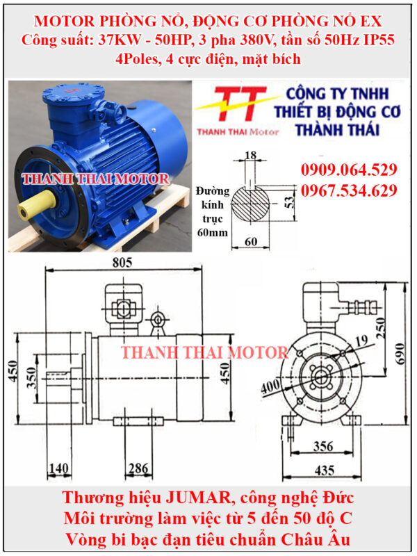 Động cơ phòng nổ 37KW 50HP 4Poles mặt bích