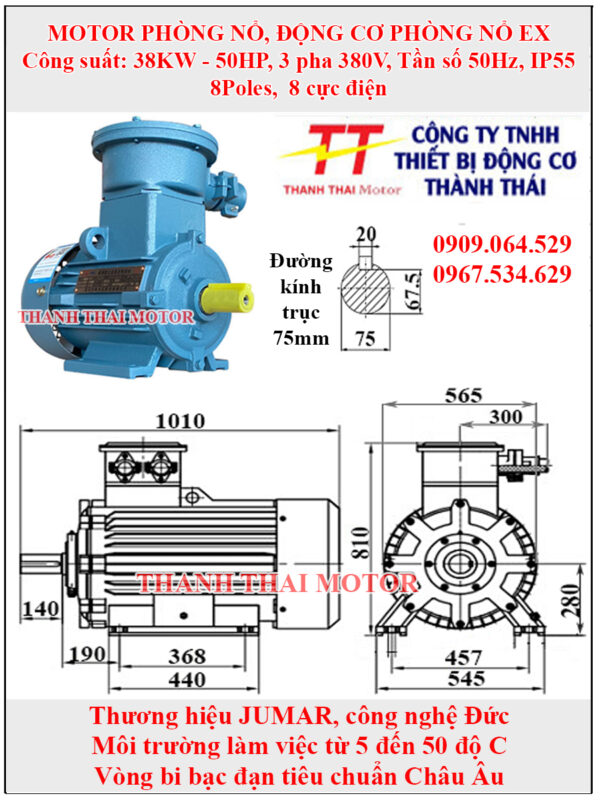 Động cơ phòng nổ 38KW 50HP 8Poles chân đế