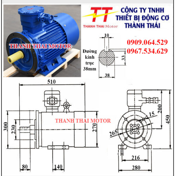 Động cơ phòng nổ 7.5KW 10HP 2Poles mặt bích