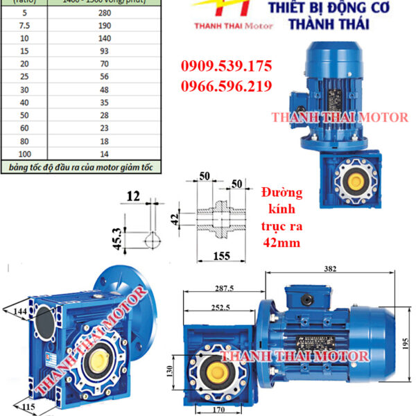 Motor 3 pha 3KW 4Poles lắp với Hộp giảm tốc NMRV size 110