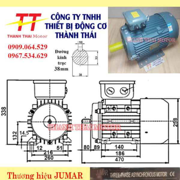 Động cơ điện 3 pha 5.5KW 7.5HP 4Poles chân đế