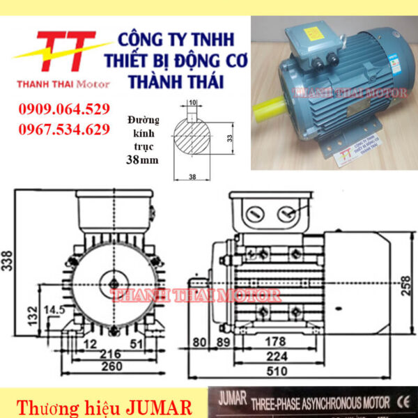 Động cơ điện 3 pha 5.5KW 7.5HP 6Poles chân đế