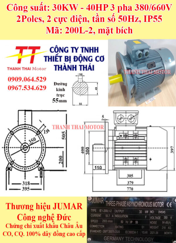 Động cơ điện 3 pha 30kw 40HP 2Poles mặt bích