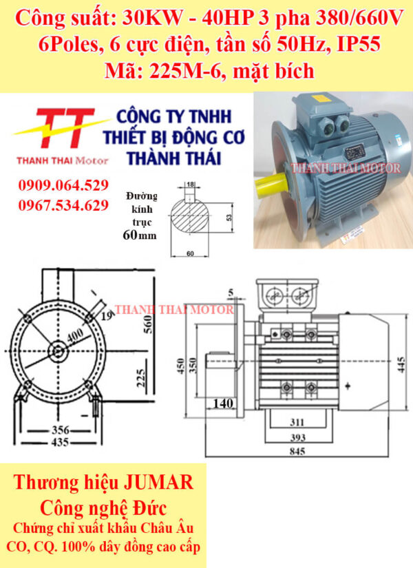 Động cơ điện 3 pha 30KW 40HP 6Poles mặt bích