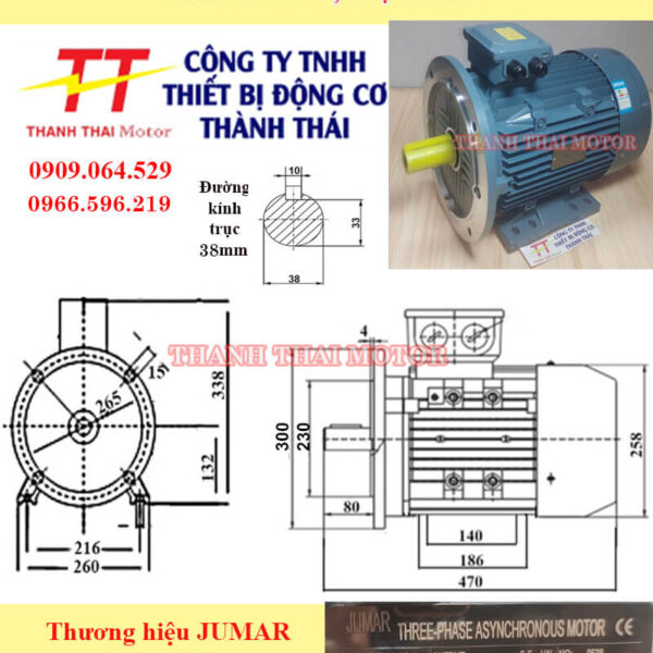 Động cơ điện 3 pha 5.5KW 7.5HP 4Poles mặt bích