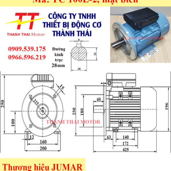 Motor điện 1 pha YC 2.2KW 3HP 2Poles mặt bích