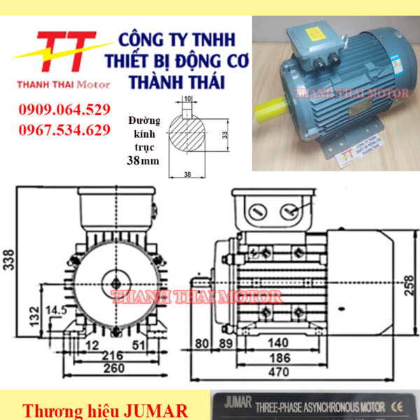 Motor điện 3 pha 5.5KW 7.5HP 2Poles chân đế